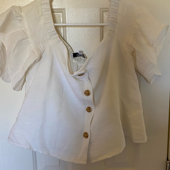 CROSBY by Mollie Burch Ashlyn Blouse ivory off the shoulder size m EUC - Picture 3 of 5